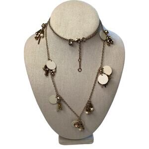 J Crew Gold Tone Disc Crystals Beads Charm Station Statement Necklace Boho F10-8